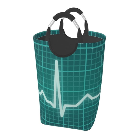 Picia ECG Wave Laundry Basket With Handles Laundry Hamper Toys Storage Organizer Foldable Bucket Washing Bin Dirty Clothes Bag For Home Bathroom Bedroom Dorm
