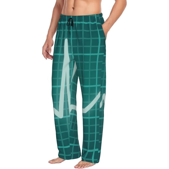 Picia ECG Wave Mens Soft Woven Cotton Elastic Waistband Sleep Pajama Pant Lounge Sleep Pant With Pockets And Drawstring-XX-Large