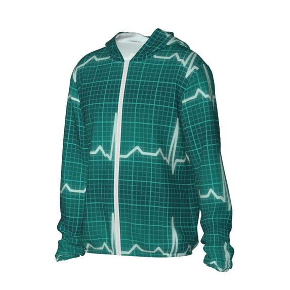 Picia ECG Wave Women's Men's UPF 50+ Sun Protection Hoodie Shirt Long Sleeve SPF Fishing Outdoor UV Hiking Lightweight Shirts-X-Large