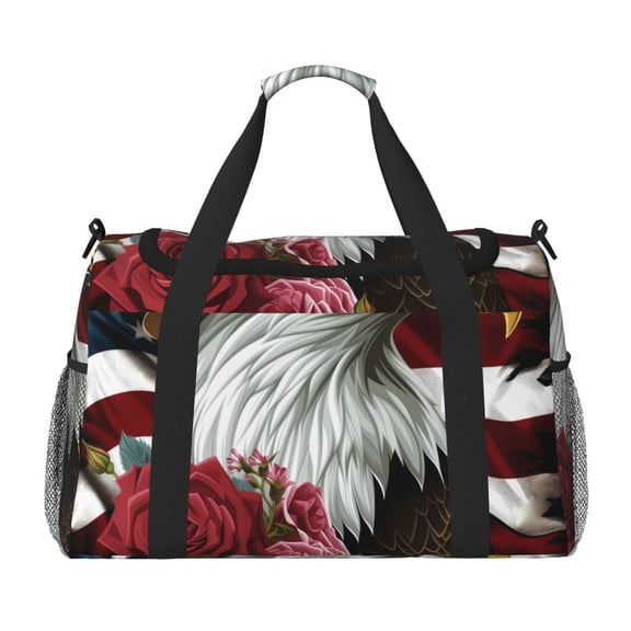Picia Eagle With Hat And Roses Print Travel Duffle Bag,Weekender Bags for Women with Shoe Compartment, Gym Duffel Bag with Wet Pocket, Hospital Bags for Labor and Delivery