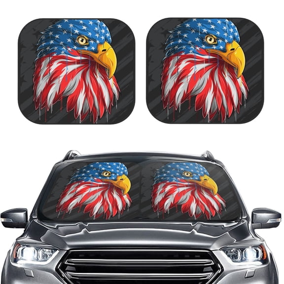 Picia Eagle Head With American Flag 2 Piece Car Windshield Sun Shade Foldable | Foldable Sun Shield for Front Window Blocks UV Rays and Keeps Your Vehicle Cool-Large