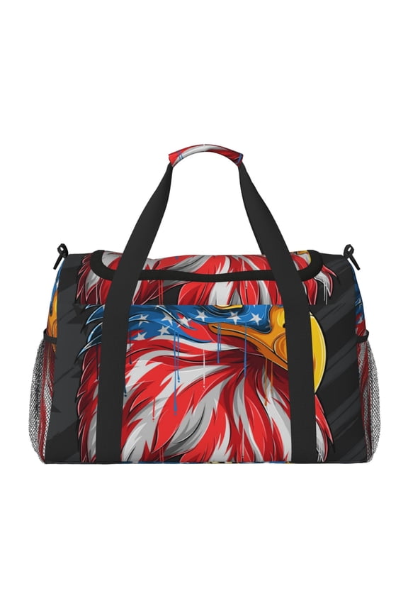 Eagle Head With American Flag Print Travel Duffle Bag,Weekender Bags for Women with Shoe Compartment, Gym Duffel Bag with Wet Pocket, Hospital Bags for Labor and Delivery