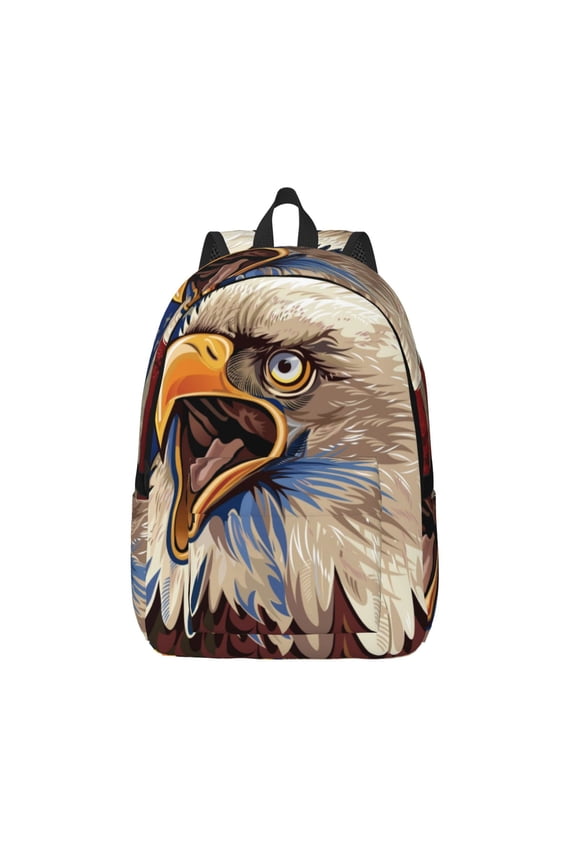 Eagle With USA Flags Printed Canvas Daypack - Stylish and Durable Vintage Compact Backpack - Class, Work, Travel, or Laptop Bookbag,Organized Compartments-Medium