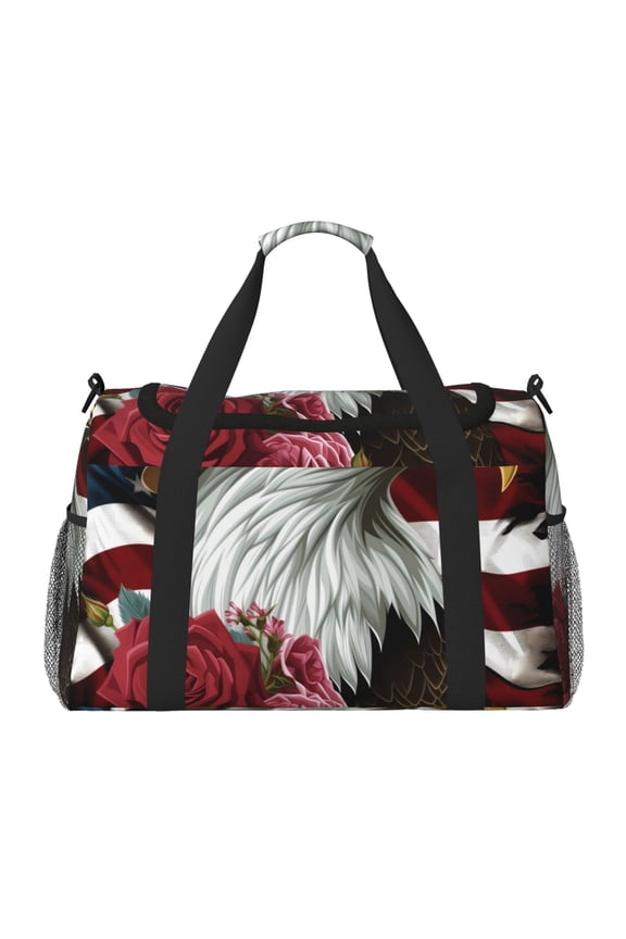 Eagle With Hat And Roses Print Travel Duffle Bag,Weekender Bags for Women with Shoe Compartment, Gym Duffel Bag with Wet Pocket, Hospital Bags for Labor and Delivery