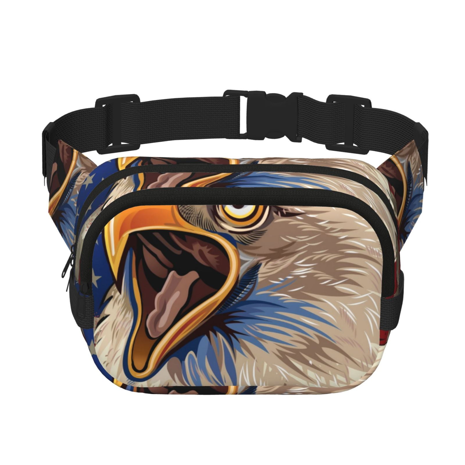 Picia Eagle With USA Flags Print Square Double-Layer Waist Bag Mini Adjustable Waist Belt Bag Exercise Running Travel Hiking