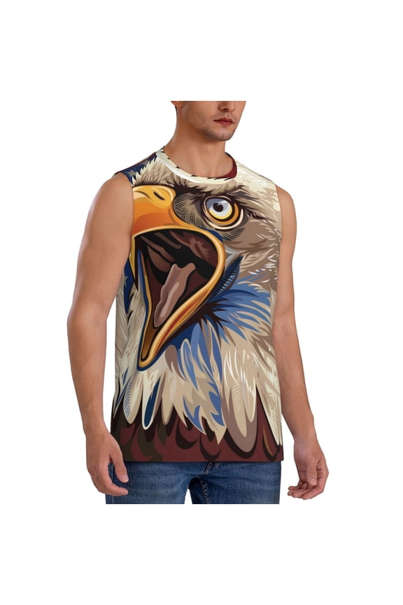 Eagle With USA Flags mens Cotton Tank Undershirts , Moisture-wicking Ribbed Tanks, Lightweight Cotton Tank Undershirts-XX-Large
