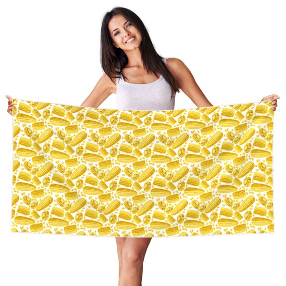 Picia Ears Of Corn Print Silver Fox Velvet Beach Towel,Quick-Dry Beach Towel,Lightweight Travel Towel,Portable Beach Towels