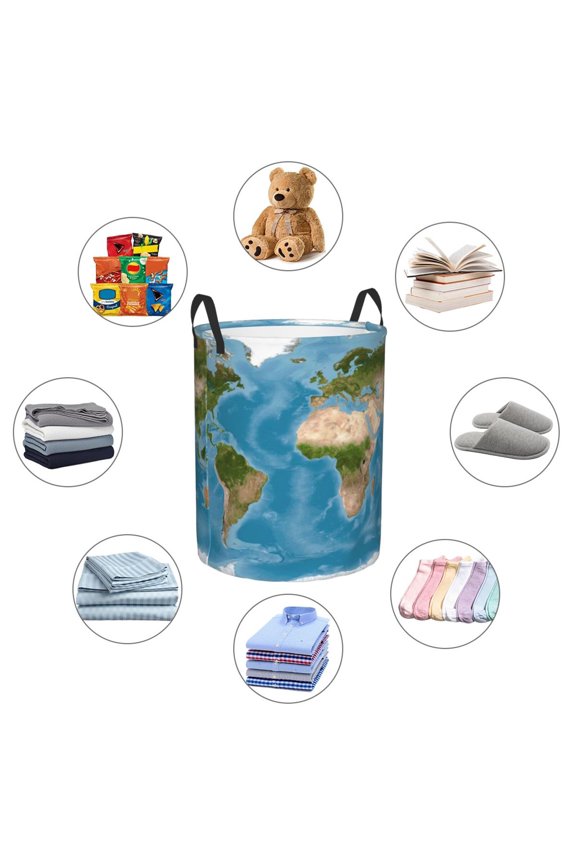 Earth View World Map Large Laundry Basket, Waterproof, Freestanding Laundry Hamper, Collapsible Tall Clothes Hamper with Extended Handles-