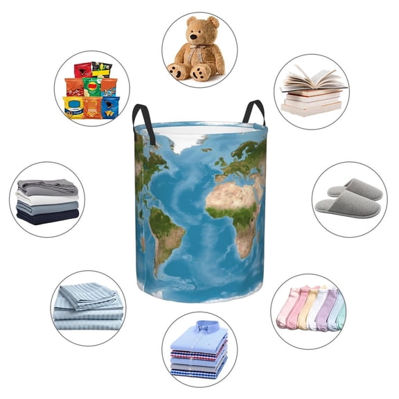 Picia Earth View World Map Large Laundry Basket, Waterproof, Freestanding Laundry Hamper, Collapsible Tall Clothes Hamper with Extended Handles-