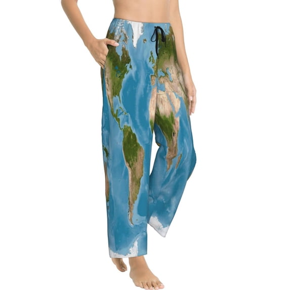 Picia Earth View World Map Womens Soft Woven Cotton Elastic Waistband Sleep Pajama Pant Lounge Sleep Pant With Pockets And Drawstring-Medium