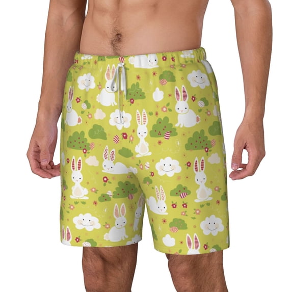 Picia Easter Bunny pattern Mens Swim Trunks with Compression Liner Stretch Beach Shorts Quick Dry with Zipper Pockets No-Chafing Board Shorts-3X-Large