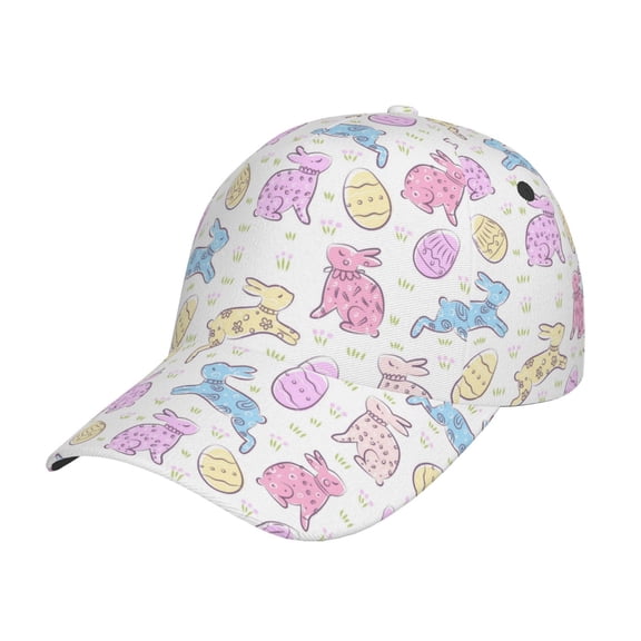 Picia Easter Colorful Rabbit pattern Trucker Low Profile Hat Men Women Baseball Cap Dad Hat Adjustable Unconstructed Plain Cap