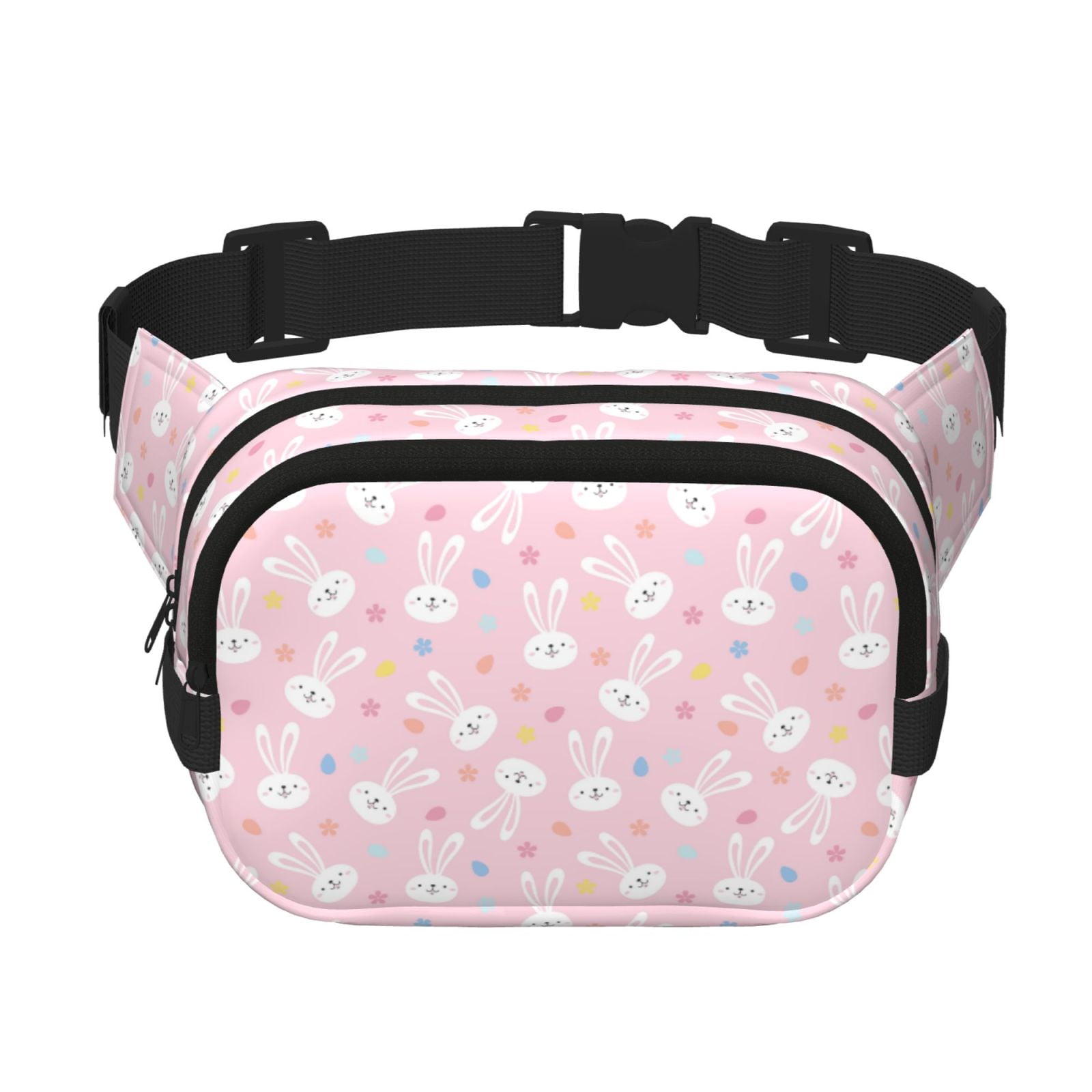 Picia Easter Cute Rabbit Print Square Double-Layer Waist Bag Mini Adjustable Waist Belt Bag Exercise Running Travel Hiking