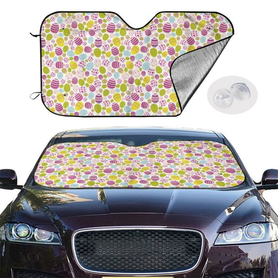 Picia Easter Egg Curved Windshield Sunshade Accordion Folding Style Auto Shade for Car Truck SUV Van Blocks UV Ray Sun Visor Protector -Small