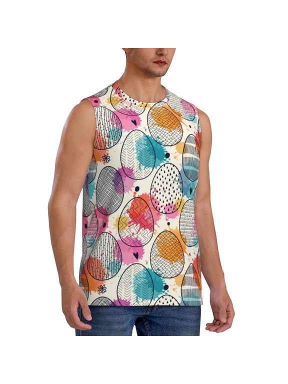 Easter Egg mens Cotton Tank Undershirts , Moisture-wicking Ribbed Tanks, Lightweight Cotton Tank Undershirts-X-Large