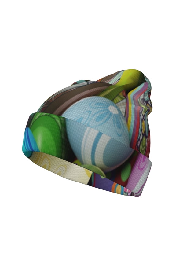 Easter Egg1 Pattern Knitted Beanie Hat for Men and Women , Unisex Winter Warm Stretchy Knit Cap Thick Fisherman Beanies Cuffed Plain Skull Caps