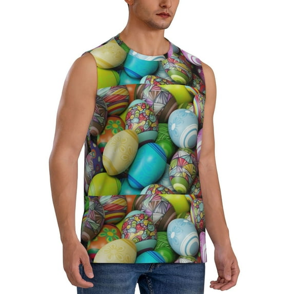 Picia Easter Egg1 mens Cotton Tank Undershirts , Moisture-wicking Ribbed Tanks, Lightweight Cotton Tank Undershirts-X-Large