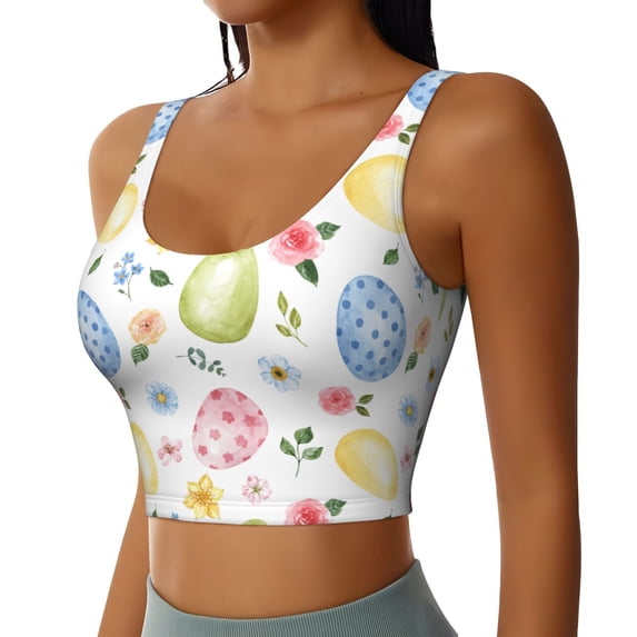 Picia Easter Egg3 Sports Bra for Women,Padded Strappy Sports Bras Medium Support Yoga Bra with Removable Cups,Running Yoga Bra-XX-Large