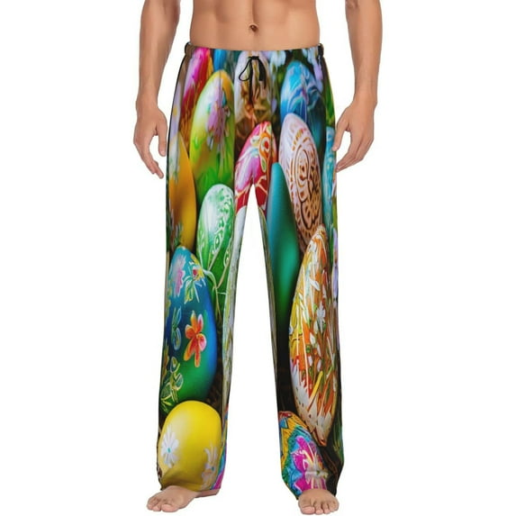 Picia Easter Eggs Pattern Mens Soft Woven Cotton Elastic Waistband Sleep Pajama Pant Lounge Sleep Pant With Pockets And Drawstring-X-Large