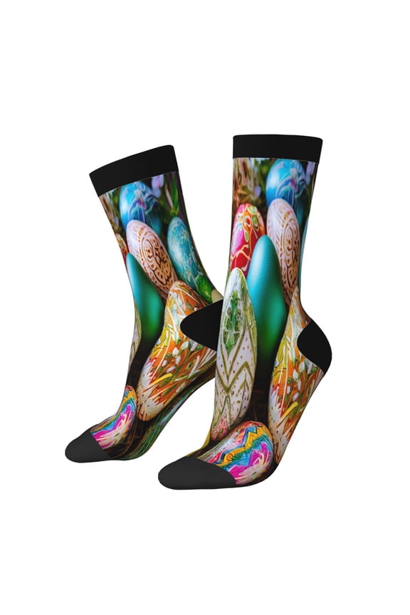 Easter Eggs Print Athletic Socks for Men & Women – Cushioned Moisture-Wicking Crew Socks for Sports, Running, and Training, Soft & Breathable Size 5-11