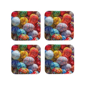 Picia Easter Eggs Printed Leather Coasters for Drinks, 4" Drink Coasters Set of 4 for Tabletop Protection, Handmade Luxurious Home Décor and Housewarming Gift -Square