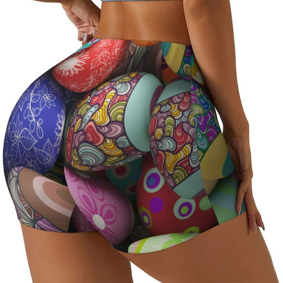 Picia Easter Eggs1 Printed Workout Shorts for Women Seamless Scrunch Butt Lifting High Waisted Yoga Gym Booty Running Moisture-wicking Short Pants-X-Large