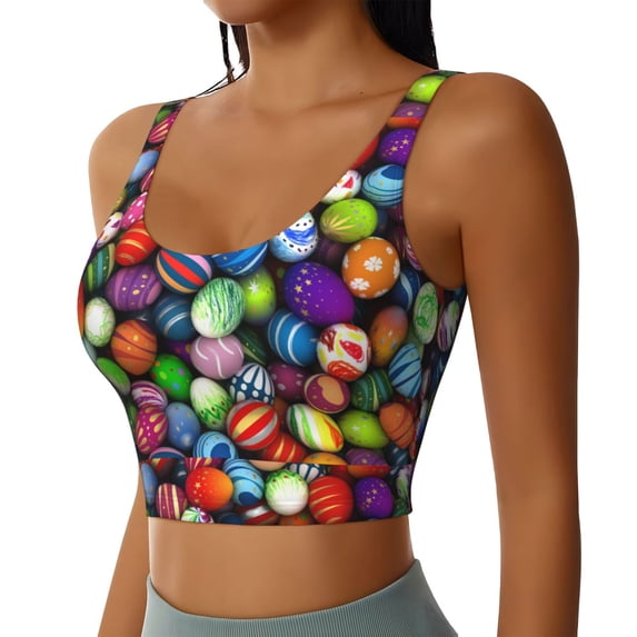 Picia Easter Eggs2 Sports Bra for Women,Padded Strappy Sports Bras Medium Support Yoga Bra with Removable Cups,Running Yoga Bra-X-Large