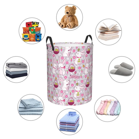 Picia Easter Rabbit Large Laundry Basket, Waterproof, Freestanding Laundry Hamper, Collapsible Tall Clothes Hamper with Extended Handles-Medium