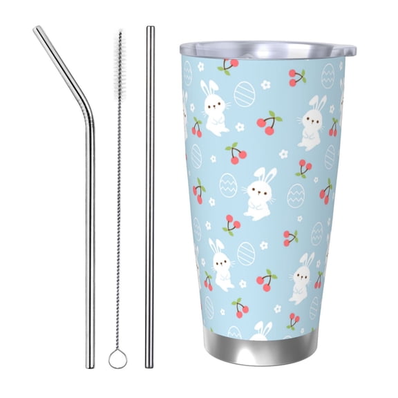 Picia Easter Rabbit Pattern 20 oz Tumbler Stainless Steel Vacuum Insulated Coffee Ice Cup Double Wall Travel Flask Dual Lid Water Bottle, Eco-friendly Car Cup-Straw Three-piece Set