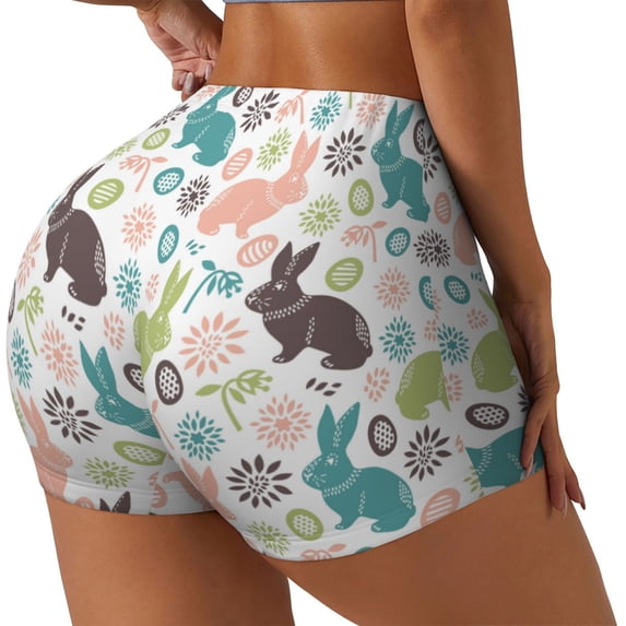 Picia Easter Rabbit Printed Workout Shorts for Women Seamless Scrunch Butt Lifting High Waisted Yoga Gym Booty Running Moisture-wicking Short Pants-Large