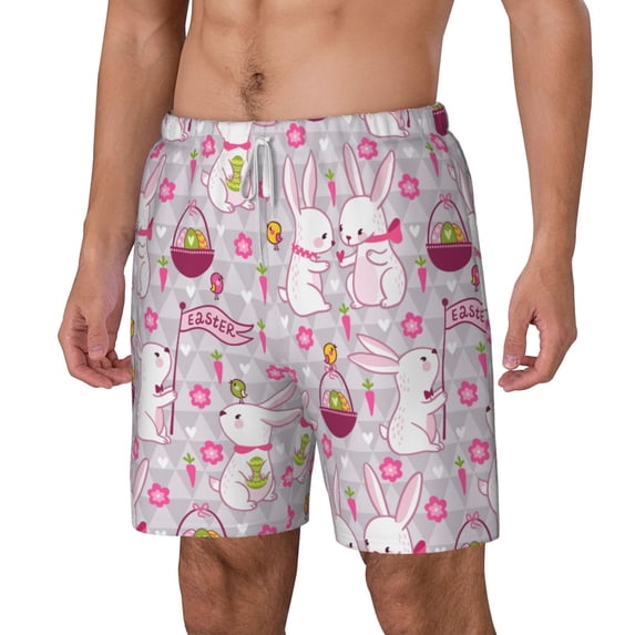 Picia Easter Rabbit pattern Mens Swim Trunks with Compression Liner Stretch Beach Shorts Quick Dry with Zipper Pockets No-Chafing Board Shorts-XX-Large