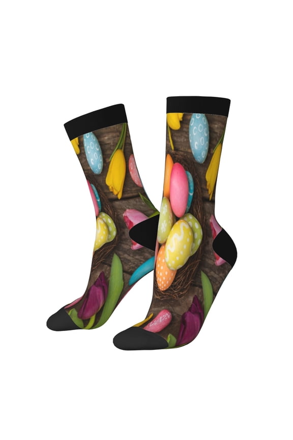 Easter eggs Print Athletic Socks for Men & Women – Cushioned Moisture-Wicking Crew Socks for Sports, Running, and Training, Soft & Breathable Size 5-11