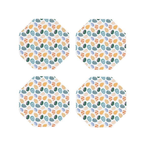 Picia Easter eggs Printed Leather Coasters for Drinks, 4" Drink Coasters Set of 4 for Tabletop Protection, Handmade Luxurious Home Décor and Housewarming Gift-Octagon