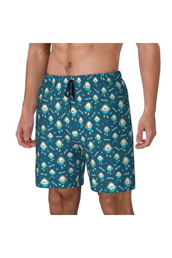 Easter eggs dancing to music Pattern Mens Swim Trunks with Compression Liner Stretch Beach Shorts Quick Dry with Zipper Pockets No-Chafing Board Shorts-Small