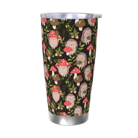 Picia Edgehog and Mushrooms Pattern 20 oz Tumbler Stainless Steel Vacuum Insulated Coffee Ice Cup Double Wall Travel Flask Dual Lid Water Bottle, Eco-friendly Car Cup-Without Straw