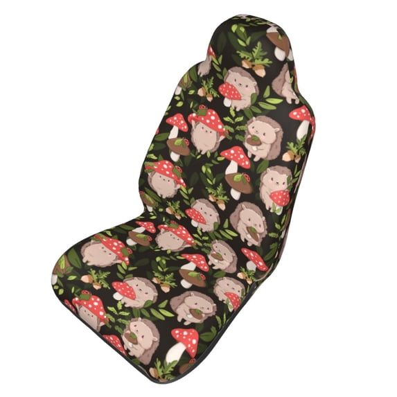 Picia Edgehog and Mushrooms Print Waterproof Sweating Car Seat Cover for Post Gym Workout, Running, Beach and Hiking, Universal Fit Anti-Slip Bucket Seat Protector