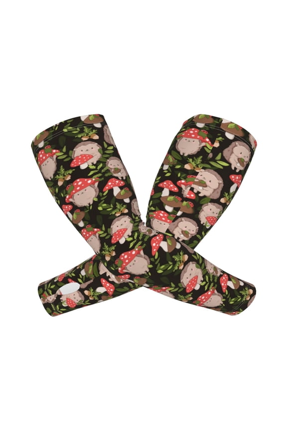 Edgehog and Mushrooms Arm Sleeves for Men and Women - Tattoo Cover Up UPF 50+ Cooling Sports Sleeve for Basketball Golf Football-One Size