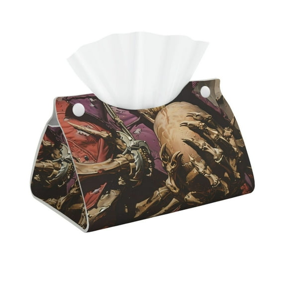 Picia Eerie Skull Holding Another Pattern Long Tissue Box Cover,PVC Leather Triangle Holder,Tissue Box Holder with Magnetic Bottom,Facial Paper Organizer Dispenser-7.9"X4.9"X4.5"