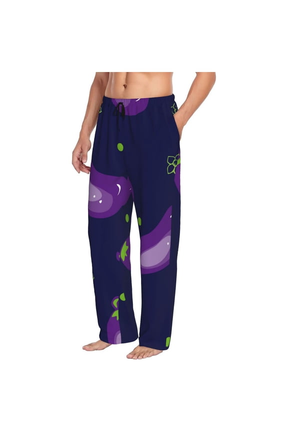 Eggplant Mens Soft Woven Cotton Elastic Waistband Sleep Pajama Pant Lounge Sleep Pant With Pockets And Drawstring-
