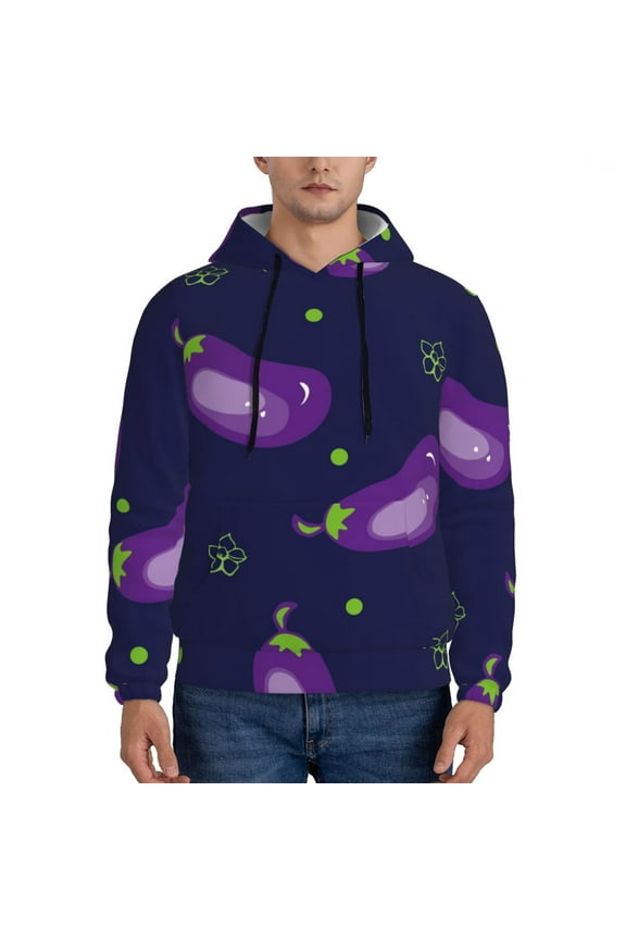 Eggplant Pattern Casual Men's Hoodie - Lightweight Hooded Sweatshirt with Kangaroo Pocket, Comfortable Pullover for Everyday, Travel-Medium
