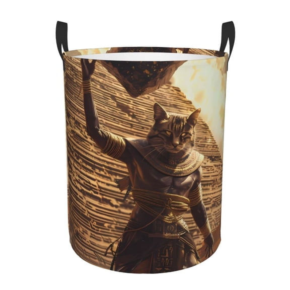Picia Egyptian Cat Pharaoh Magic Pattern Large Laundry Basket, Waterproof, Freestanding Laundry Hamper, Collapsible Tall Clothes Hamper with Extended Handles-