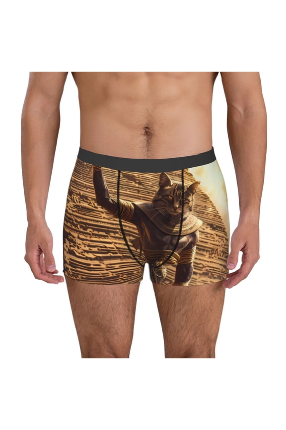 Egyptian Cat Pharaoh Magic Pattern Men’s Boxer Briefs – Soft & Breathable Underwear, Stretchy & Comfortable Fit, Supportive Pouch Design, Moisture-Wicking-XX-Large