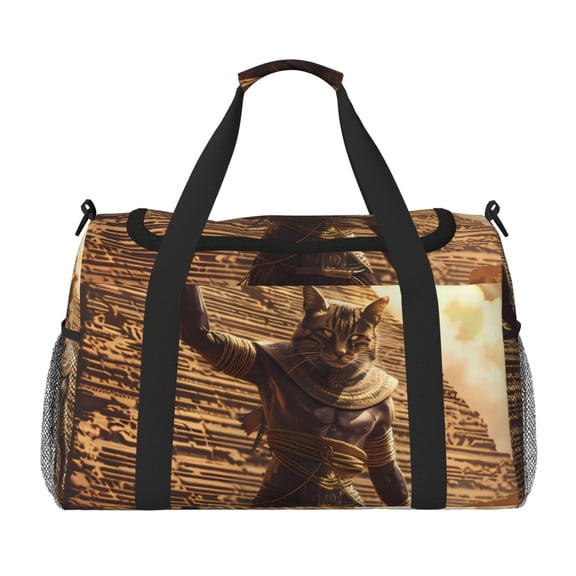 Picia Egyptian Cat Pharaoh Magic Print Travel Duffle Bag,Weekender Bags for Women with Shoe Compartment, Gym Duffel Bag with Wet Pocket, Hospital Bags for Labor and Delivery