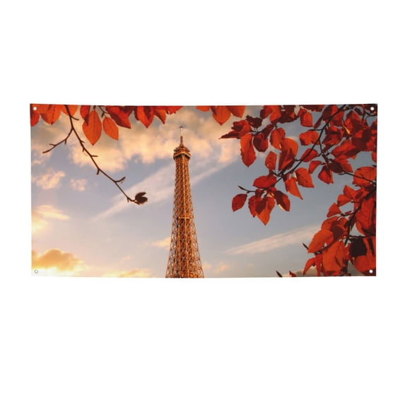 Picia Eiffel Tower Pattern Party Banner, Festive Decoration, Holiday Banner, Celebration Decor, Event Banner, Reusable Party Banner-Medium