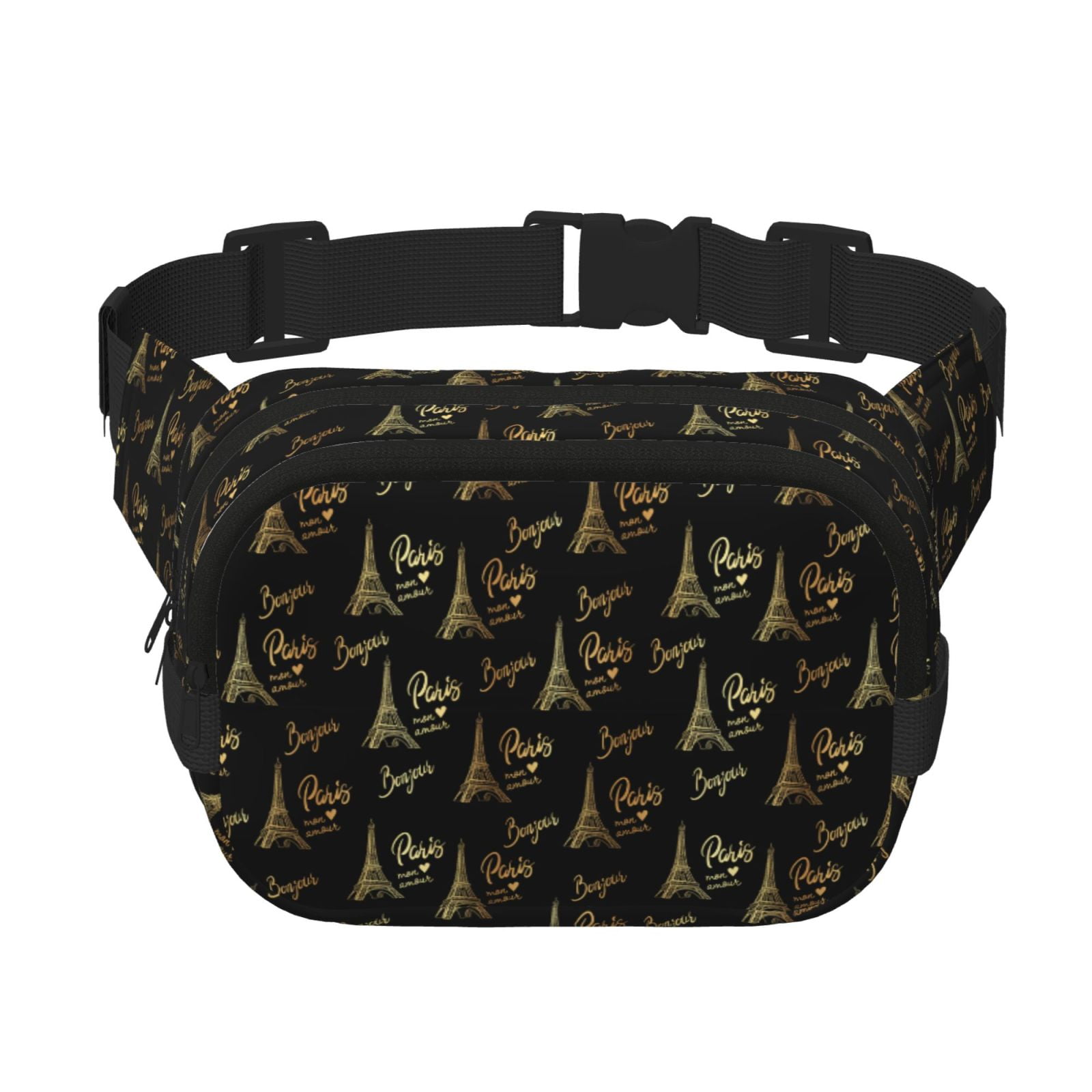 Picia Eiffel Tower Print Square Double-Layer Waist Bag Mini Adjustable Waist Belt Bag Exercise Running Travel Hiking