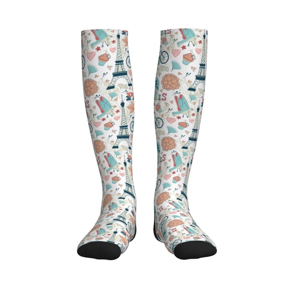 Picia Eiffel Tower Printed Sports Compression Socks - 15-20mmHg Graduated Compression, High-Performance Soft and Breathable Socks for Men and Women