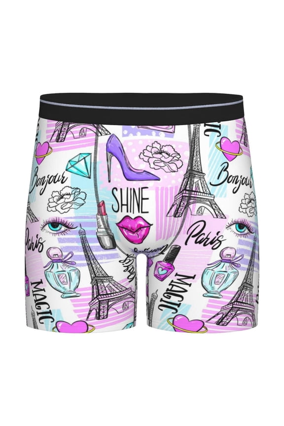 Eiffel Tower and Hearts Pattern Men's Athletic Long Leg Briefs , Performance Stretch Underwear,Moisture-Wicking