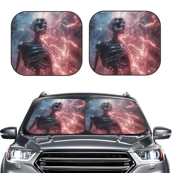Picia Electric Skeleton Surrealism 2 Piece Car Windshield Sun Shade Foldable | Foldable Sun Shield for Front Window Blocks UV Rays and Keeps Your Vehicle Cool-Large