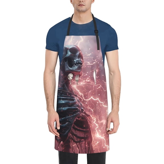 Picia Electric Skeleton Surrealism Waterproof Apron for Unisex Adult - Adjustable Bib Apron with Pockets, Ideal for Cooking, Gardening, Painting, and Household Chores
