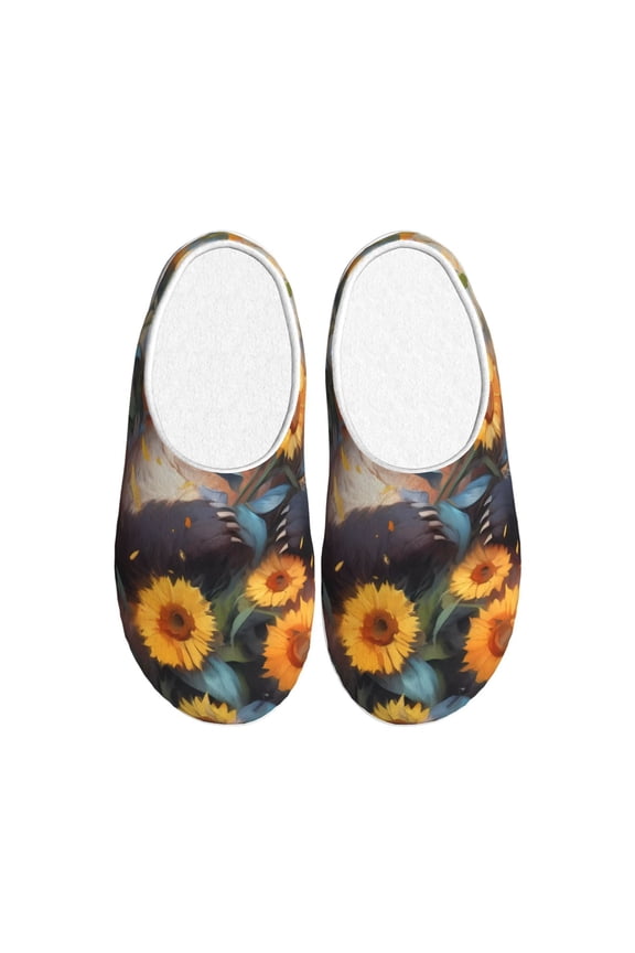 Elegant Cute Panda Sunflower for Women's Lamb-hug Comfy Fleece House Slippers Memory Foam, Slip-on House Shoes Indoor Outdoor-40/41